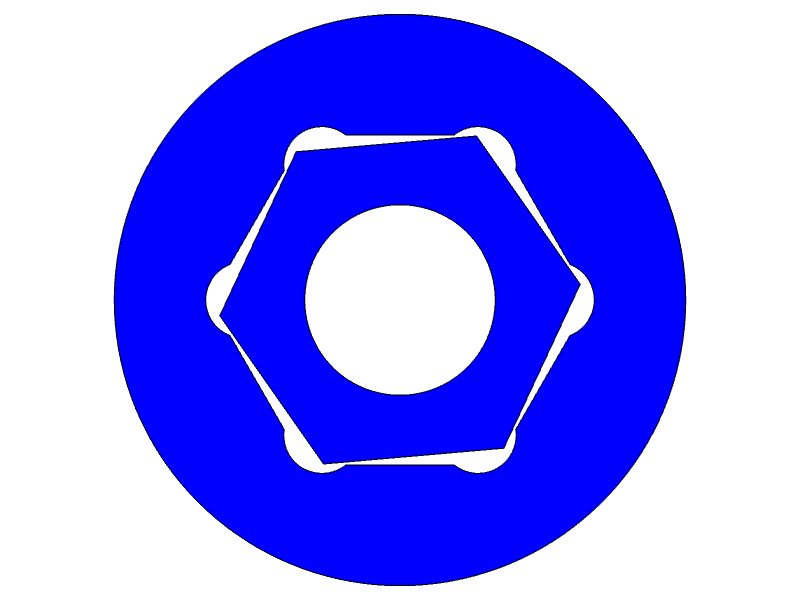 Simulation of hey key driving a socket, with an undercut.